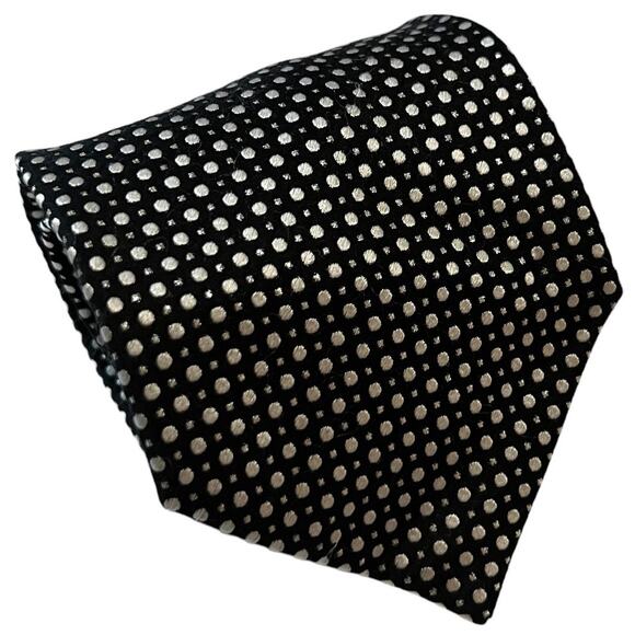Pierre Cardin Black Silk Tie Metallic Silver Polka Dot Designer Necktie Formal - Picture 1 of 6